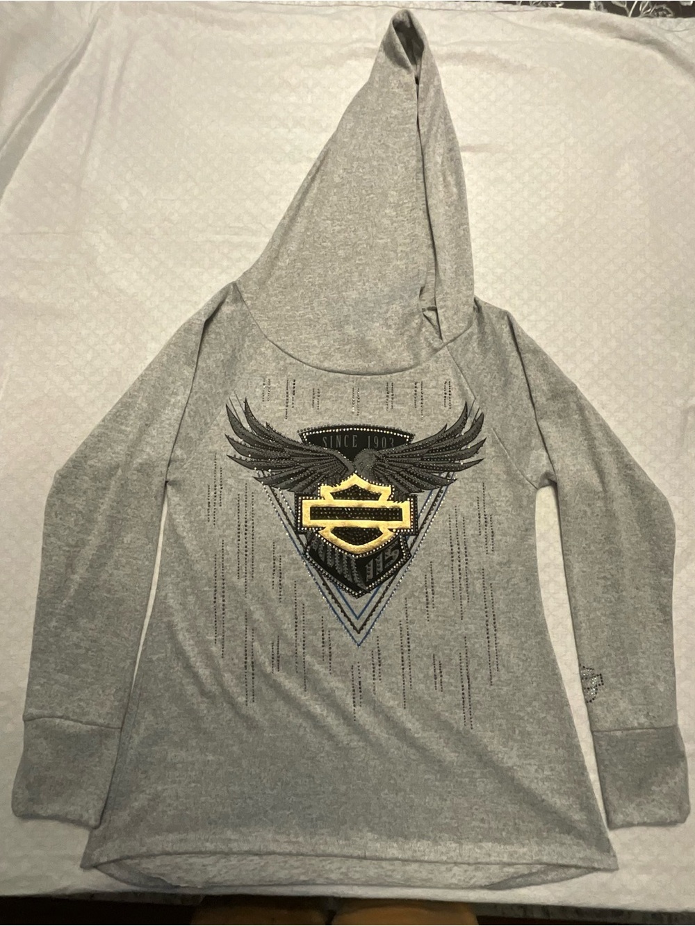 Harley-Davidson Gray Hooded Sweater with Embellished Crest